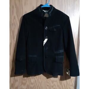 John Galliano Girl/Boy Size 10 Black Corduroy Military Jacket Newspaper Print